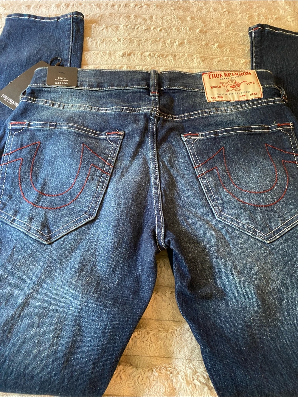 NWT, Duo paired of True Religion Straight Skinny Jeans Red/White Stitching - Picture 5 of 6
